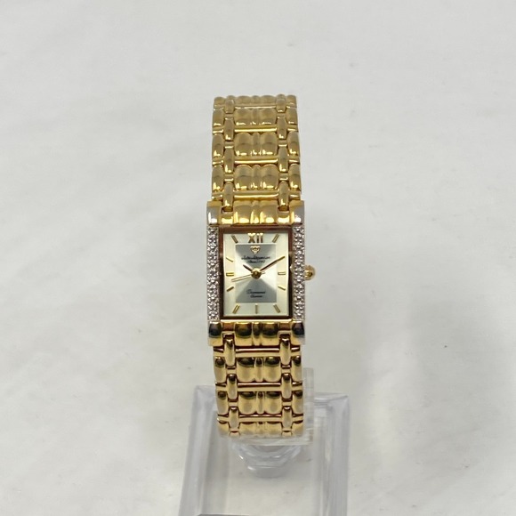 Vtg Jules Jurgensen Diamond Tank Watch Women 19mm Gold Tone New Battery 7.25" - Picture 4 of 16
